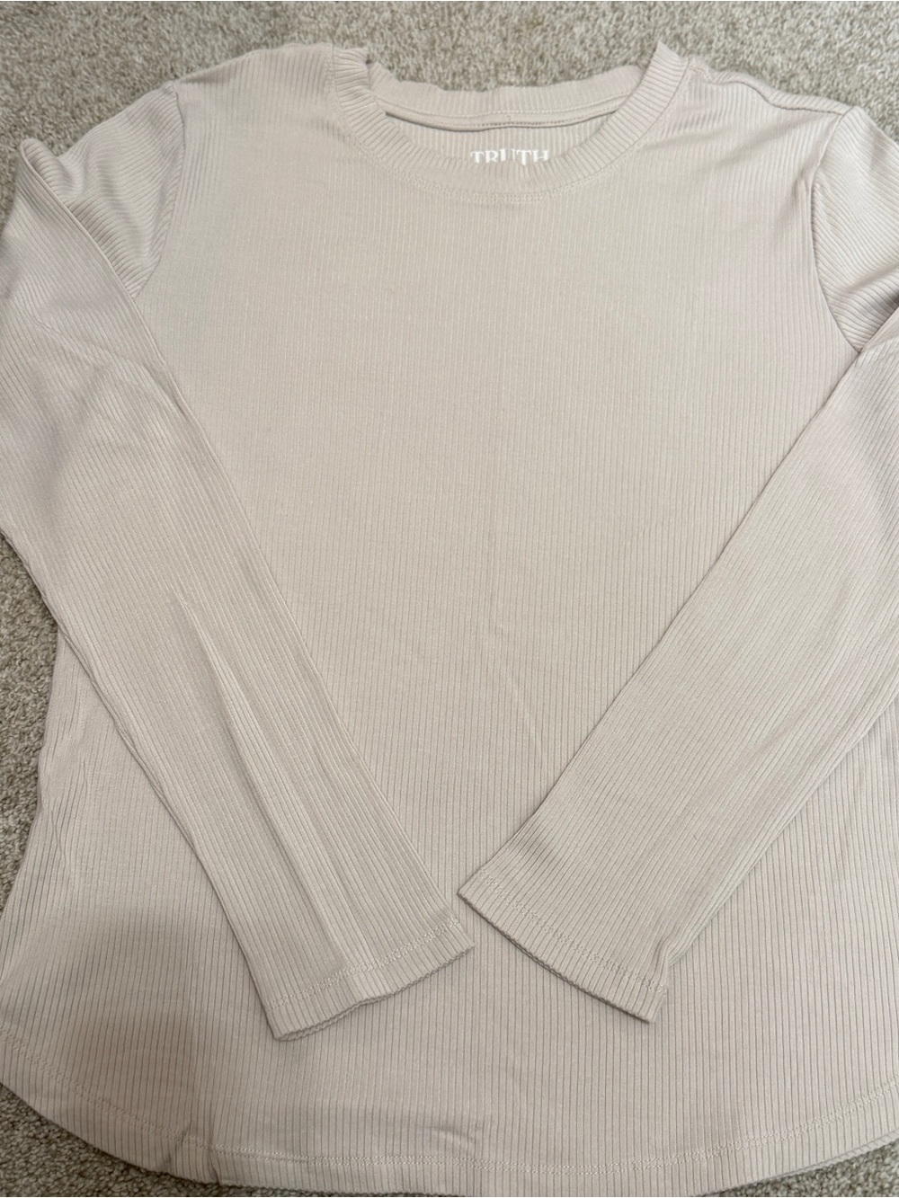 Truth Ribbed Long Sleeve Crewneck Top in Light Beige